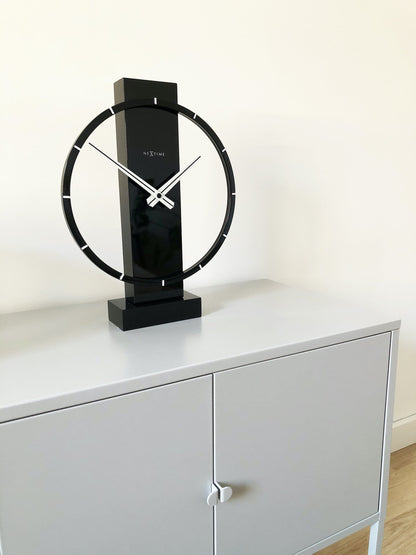 NeXtime Carl Small wooden and steel table or wall clock, 34x27 cm with modern design and minimalist style.