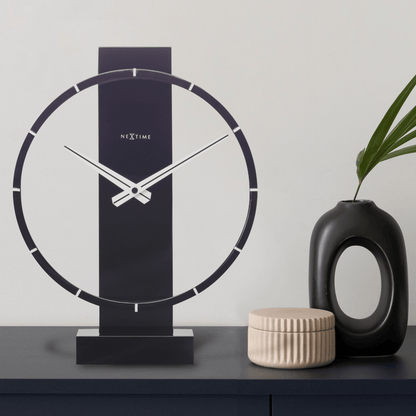 NeXtime Carl Small wooden and steel table or wall clock, 34x27 cm with modern design and minimalist style.