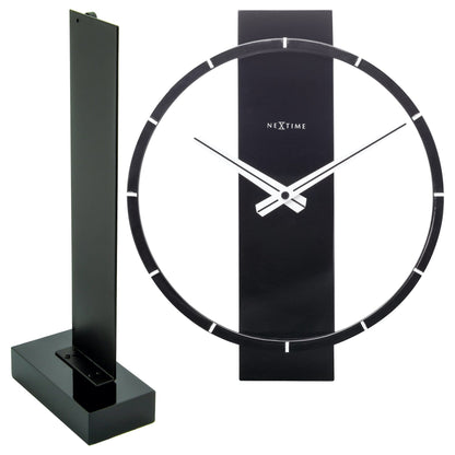 NeXtime Clocks Carl Small wooden and steel table or wall clock, 34x27 cm, with modern design and black clock hands.