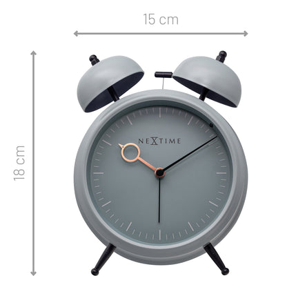 NeXtime Clocks golden metal table alarm clock with light function, silent operation, measures 15x18x7cm, model 5231BG.