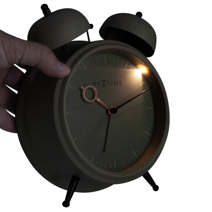 NeXtime Clocks golden hour metal table alarm clock with light function, silent operation, 15x18x7cm on left side view