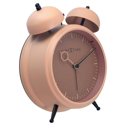 NeXtime Clocks golden hour metal table alarm clock with light function, silent operation, 15x18x7cm, shown from left side.