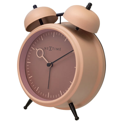 NeXtime Clocks golden hour metal alarm clock with light function, silent operation, 15x18x7cm, right side view.