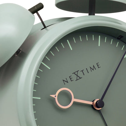 NeXtime Clocks golden metal table alarm clock with light function, silent movement, 15x18x7cm for bedside or desk use