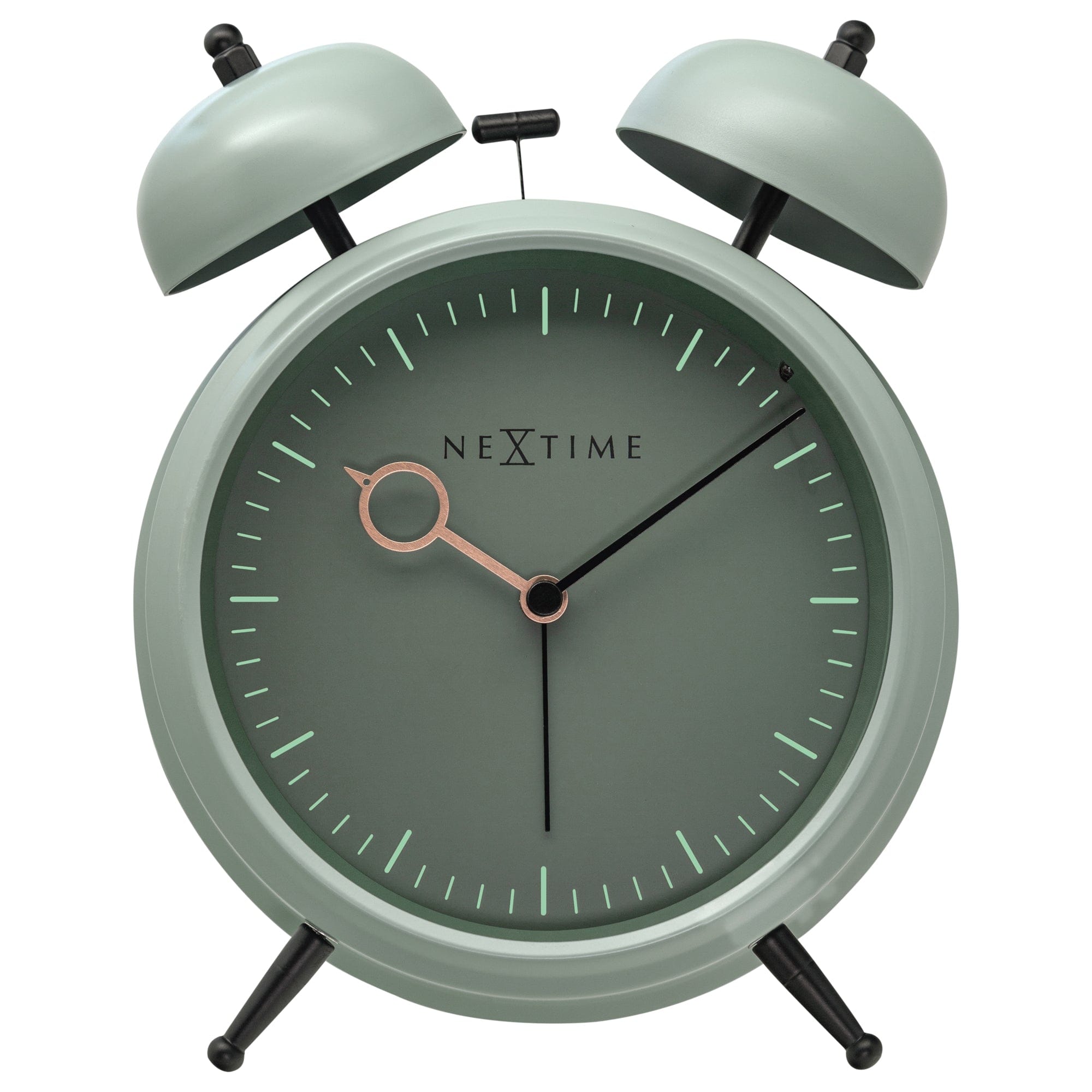 NeXtime Clocks golden hour metal alarm clock with light function, silent operation, 15x18x7cm front view
