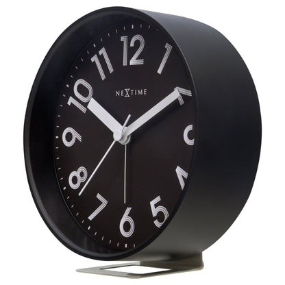 NeXtime Clocks Table Alarm Clock with light function, silent operation, plastic body, right side view, 12.5x13x5.5cm.
