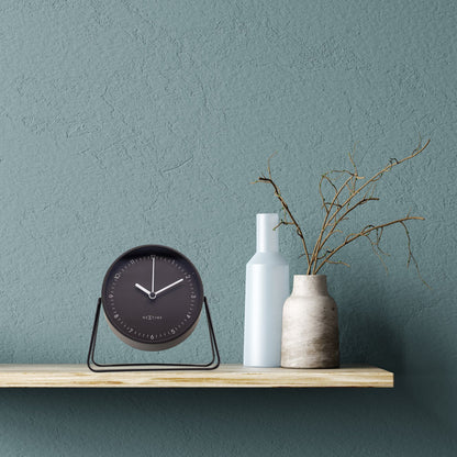 NeXtime Clocks Berlin table alarm clock, metal design, silent operation, 14x13x7cm, stylish tabletop timepiece.