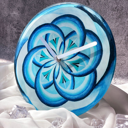 Blue NeXtime Cosmo Table Clock, 20cm, silent wall or table clock with tempered glass finish.