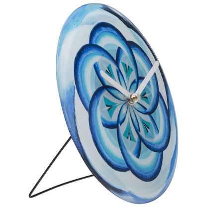 NeXtime Clocks blue 20cm silent table/wall clock with tempered glass, showcasing the Cosmo Table design on a wall or table.