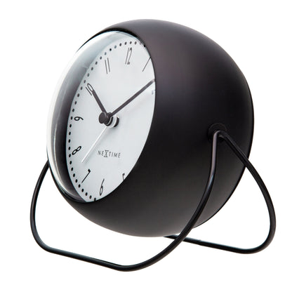 NeXtime Bubble Alarm Clock in metal, right side view, 14x12x8cm, silent table alarm clock with rounded bubble design