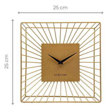 NeXtime Vasco gold metal table and wall clock, 25x25x12cm, silent design with modern style.