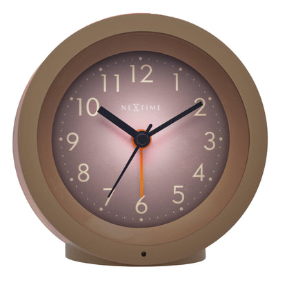 NeXtime Circle alarm clock with silent light dial, 10.5cm tall and 3.6cm wide, featuring a modern design and clear display.