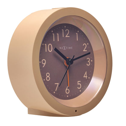 NeXtime Circle alarm clock with silent light dial, 10.5cm x 3.6cm, viewed from the left side.