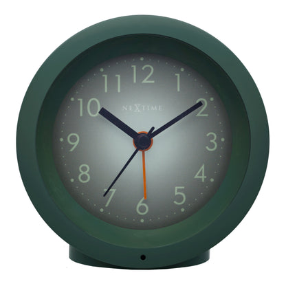 NeXtime Circle alarm clock with silent light dial, 10.5cm x 3.6cm, modern design, front view.