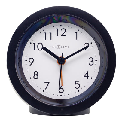 NeXtime Circle alarm clock with silent light dial, 10.5cm diameter, compact table clock, modern design with easy-to-read face.