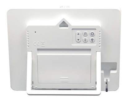 NeXtime digital alarm clock with weather station display, black ABS finish, showing time, temperature, and humidity.