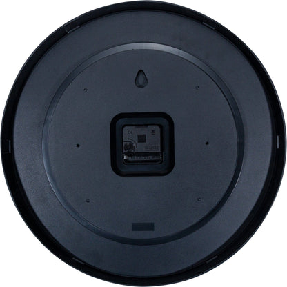 Gray plastic wall clock, 40 cm diameter, by NeXtime Clocks, showing the backside with clock mechanism and branding.