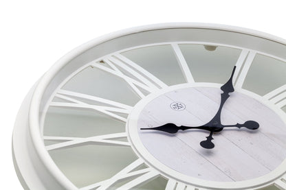 NeXtime Clocks Quebec wall clock, 51 cm plastic frame with black and white design, detailed view of clock face.