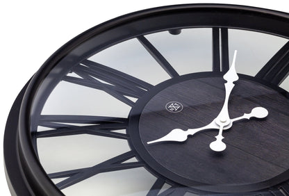 Close-up of NeXtime Clocks Quebec wall clock, 51cm plastic frame with detailed clock face and modern design.