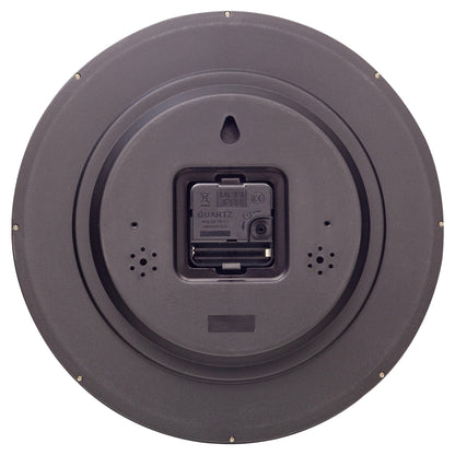 NeXtime Clocks 30cm silent wall clock with dropped numbers, plastic frame, and modern design, viewed from the back.