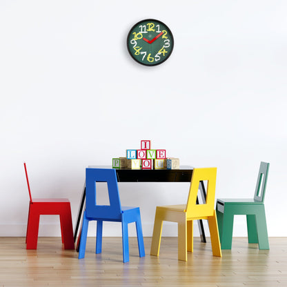 Green 30cm NeXtime Clocks silent wall clock with chalkboard surface, plastic frame, ideal for interior decor.