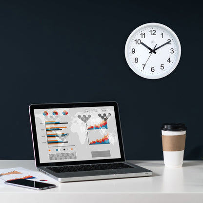 NeXtime Clocks wall clock, 25.5cm, silent plastic design with a robust atmosphere-themed face and modern style.