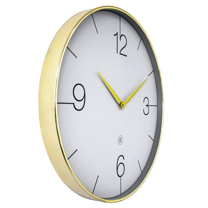 NeXtime Finesse grote wandklok 51cm met stille werking, goud, chroom en grijs plastic, linkszijde zichtbaar