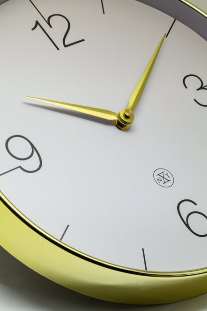 NeXtime Clocks Finesse wall clock, 30.5cm, gold, chrome, and grey plastic, with a silent mechanism and modern design.