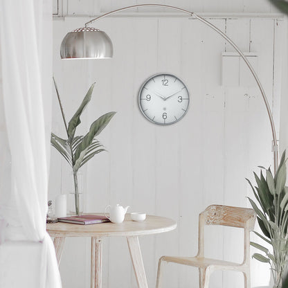 NeXtime Finesse wall clock, 30.5cm with gold, chrome, and grey plastic finish, silent mechanism, modern design.
