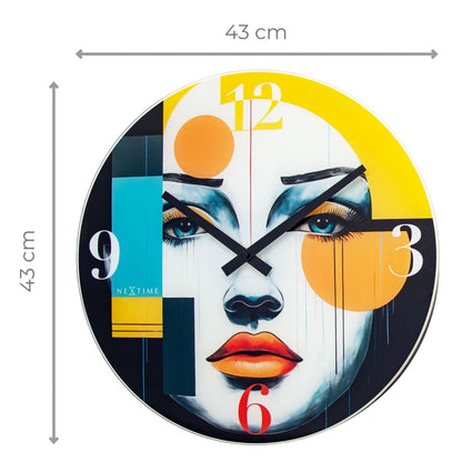 NeXtime Vogue wall clock, 43cm, silent operation, multicolour glass design, modern decorative timepiece