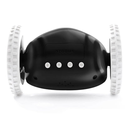 Black Clocky alarm clock on wheels by NeXtime Clocks with digital display and rolling design for waking up on time.