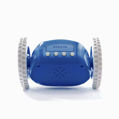 NeXtime Clocks Clocky Navy alarm clock on wheels with digital display and snooze button, designed to wake heavy sleepers.