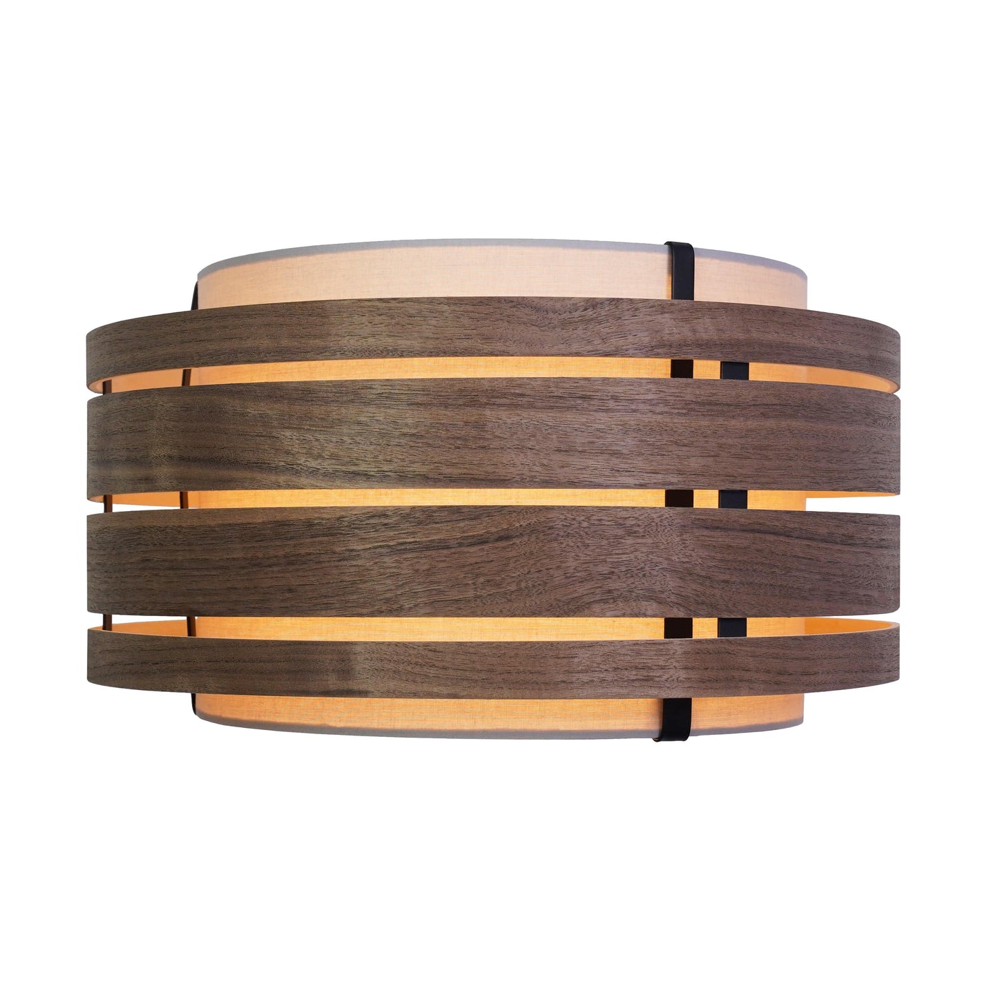 Donkere walnoothout lampenkap van NeXtime Clocks, 25 cm diameter, gemaakt van hout en stof, geschikt voor hanglampen of plafondverlichting.