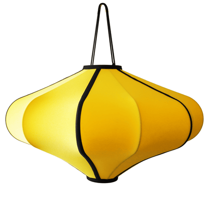 Yellow fabric lantern lamp shade by NeXtime Clocks, 60cm elastic lighting shade with a lantern design.