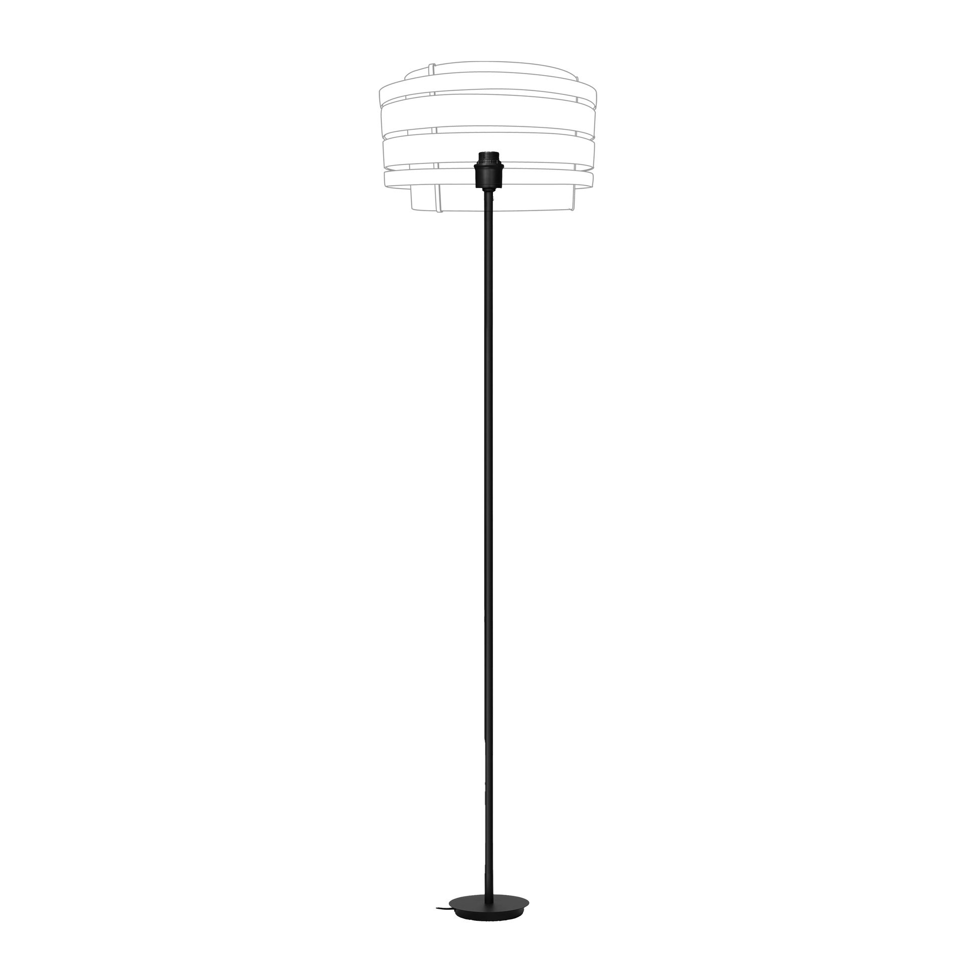 Black metal floor lamp stand with universal E27 socket, 157x35 cm tall, designed for lighting fixtures.