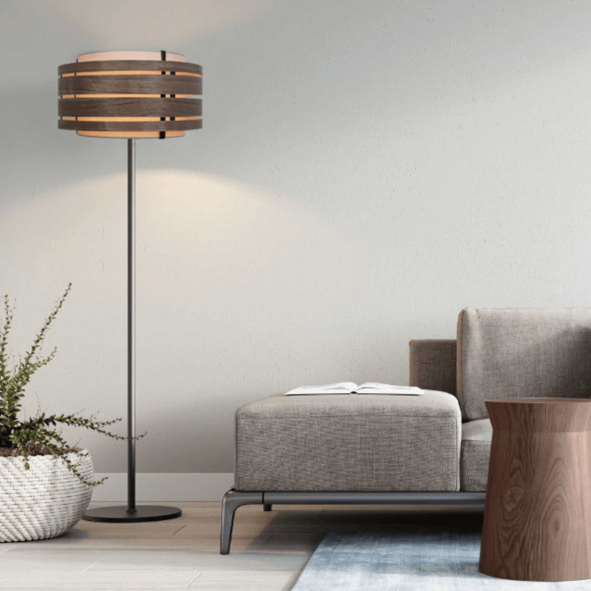 NeXtime Clocks lampenkap van donker walnoothout en stof, diameter 40 cm, passend bij de Beam hanglamp.