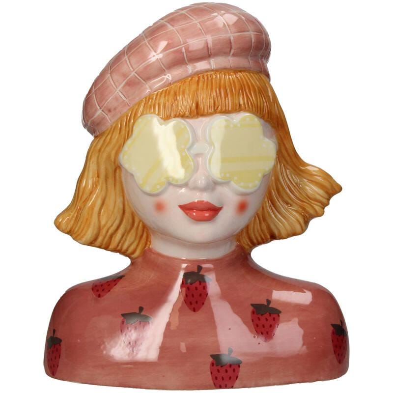 Erdbeermädchen-Vase – Rosa Steinguttopf – 24 cm hoch – Handgefertigte Keramik – Damenvase