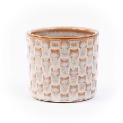 Six small ceramic mini pots from the Madrid set by Florazo NL, perfect for herbs or small plants.