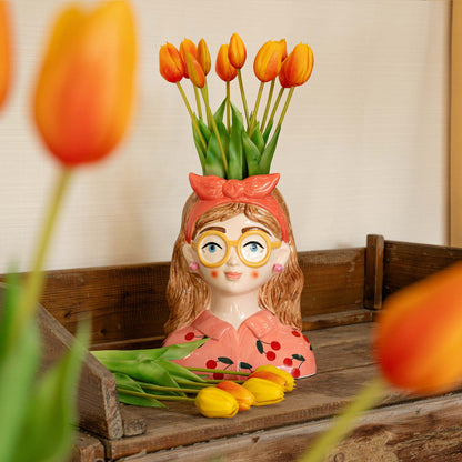 Vase Jessie Bow + 10x Real Touch Tulpen Orange