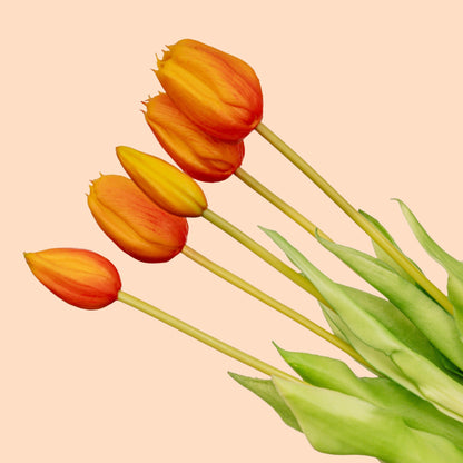 Tulpenstrauß – 10 Stück – Gemischte Farben – Künstliche Tulpen mit realistischer Haptik – 42 cm (weiß/grün)