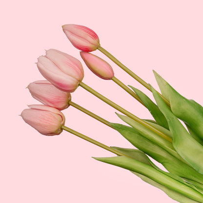 Tulpenstrauß – 10 Stück – Gemischte Farben – Künstliche Tulpen mit realistischer Haptik – 42 cm (weiß/grün)